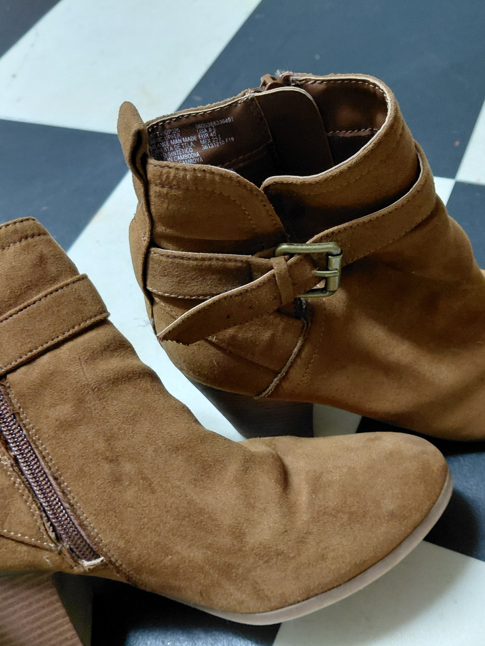 Time and Tru Tan Suede Ankle Booties with Side Buckle